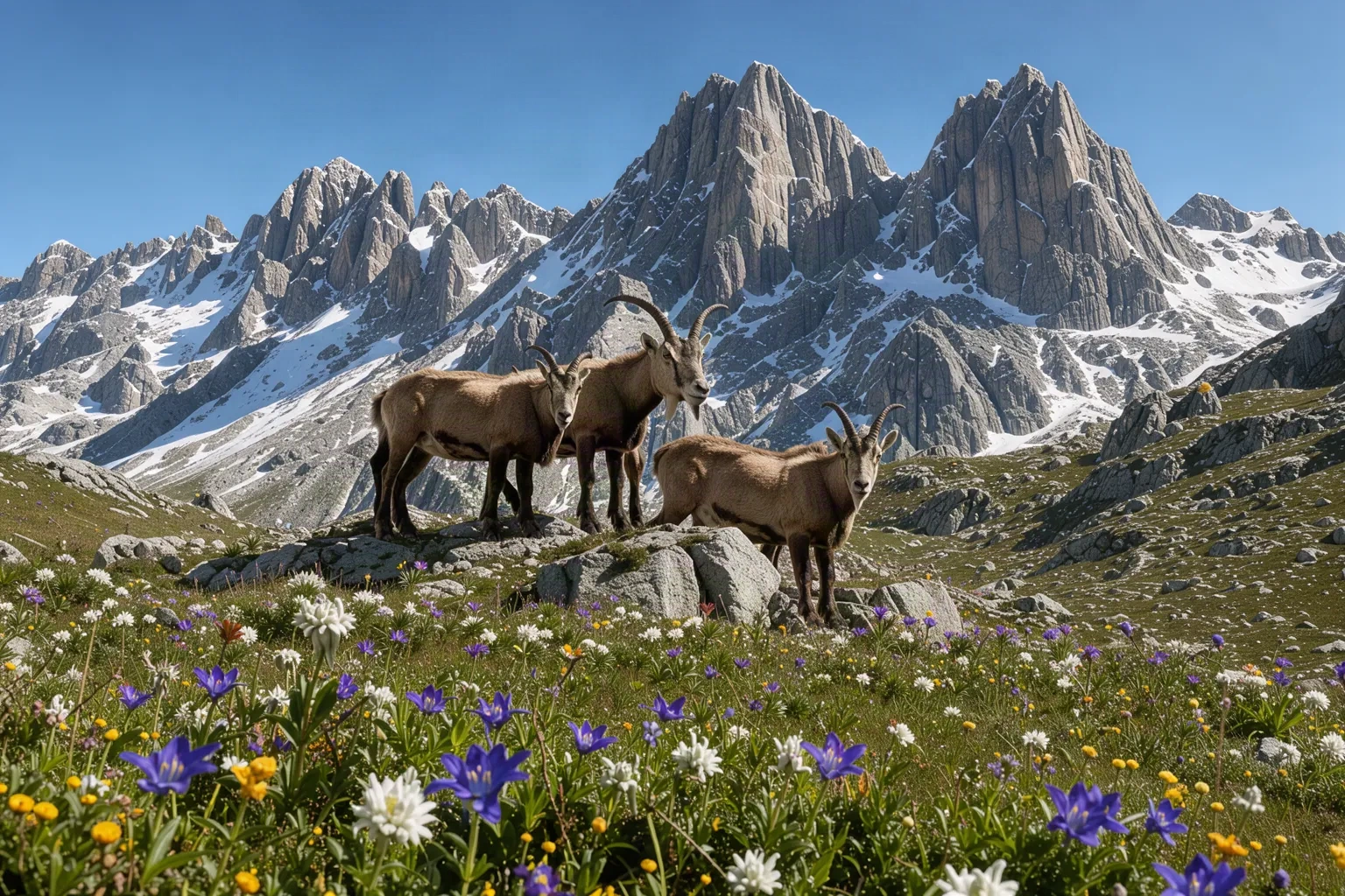 Bouquetins dans un alpage de la Vanoise